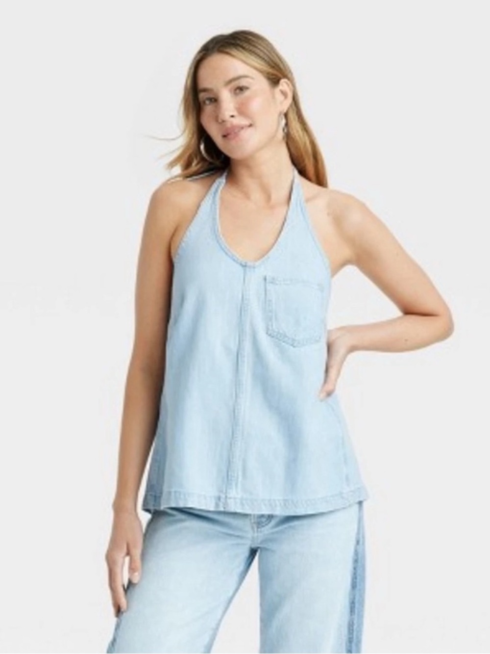 Universal Thread Light Blue Denim Halter Tank Top